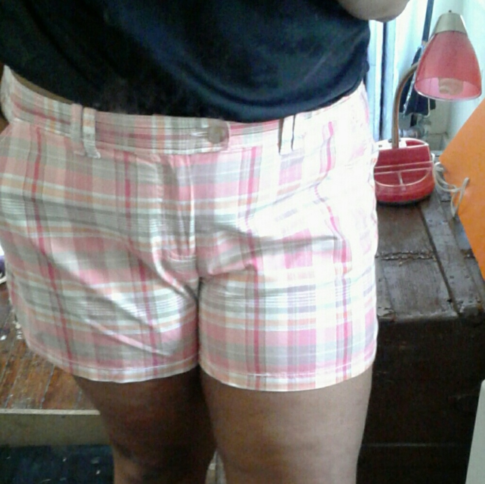 Old Navy Pink Plaid Stretch Shorts
